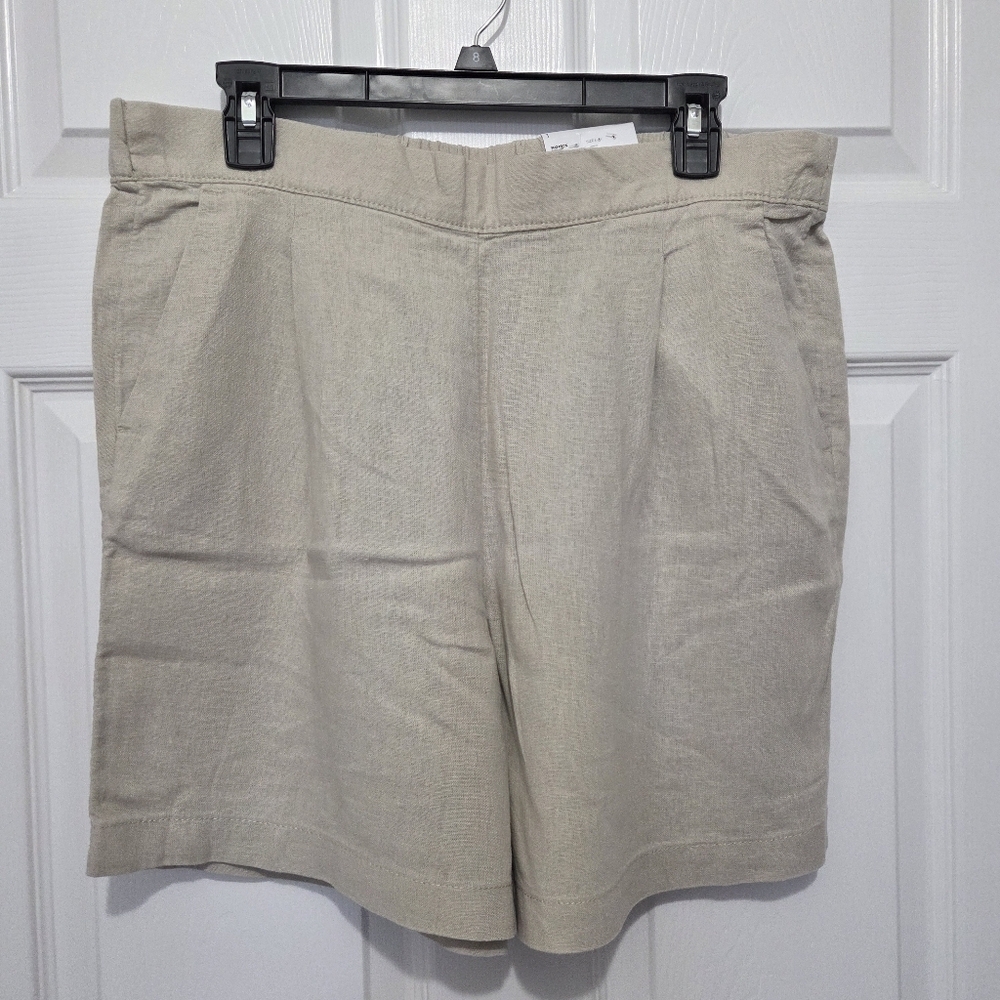 Croft & Barrow Women Pleated Linen Blend Midrise Pull On Shorts Size Large
